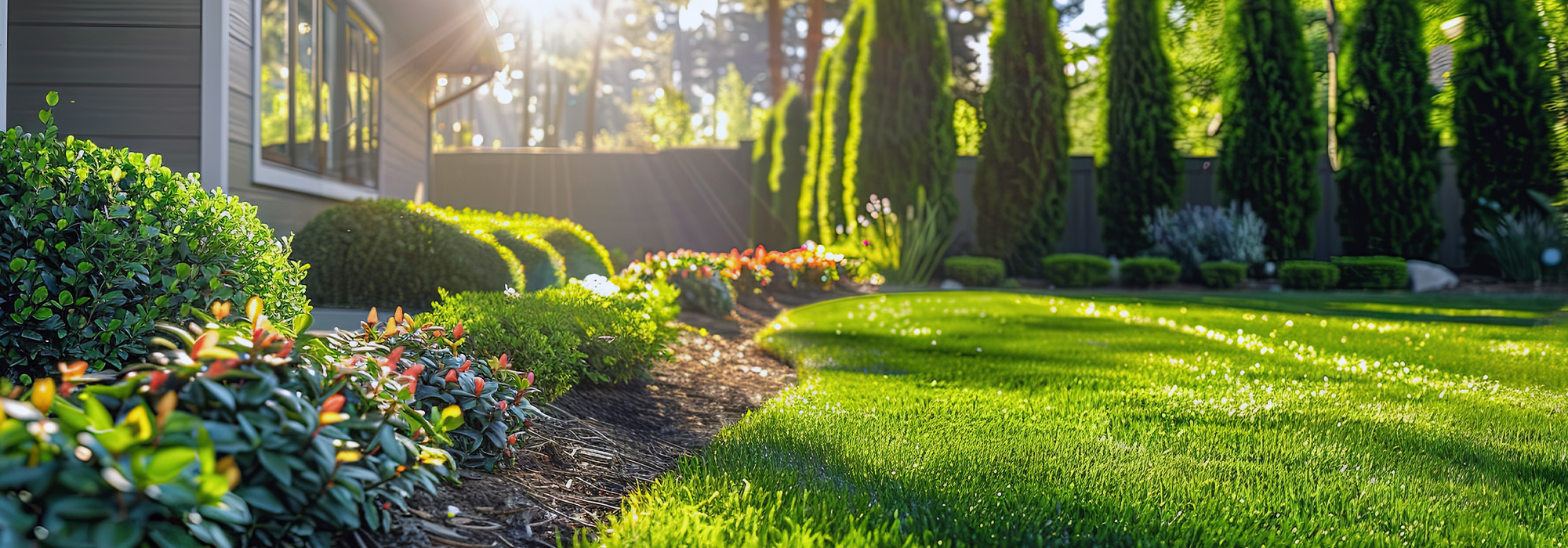 beautiful yard cut grass landscaped bed